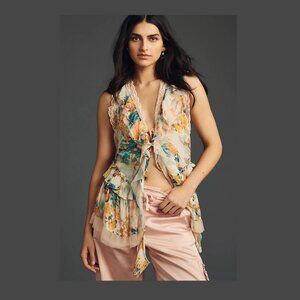 By Anthropologie Sleeveless Trailing Ruffle Blouse